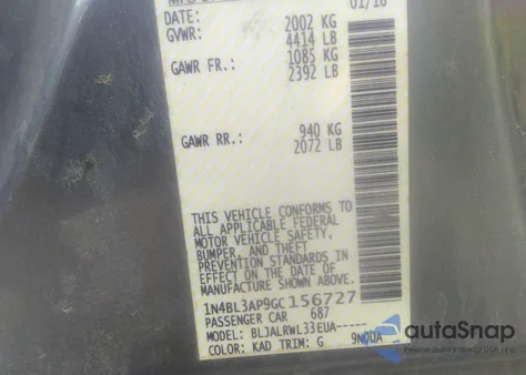 2016 Nissan Altima 3.5 Sl/3.5 Sr из США, поврежденный, VIN 1N4BL3AP9GC156727